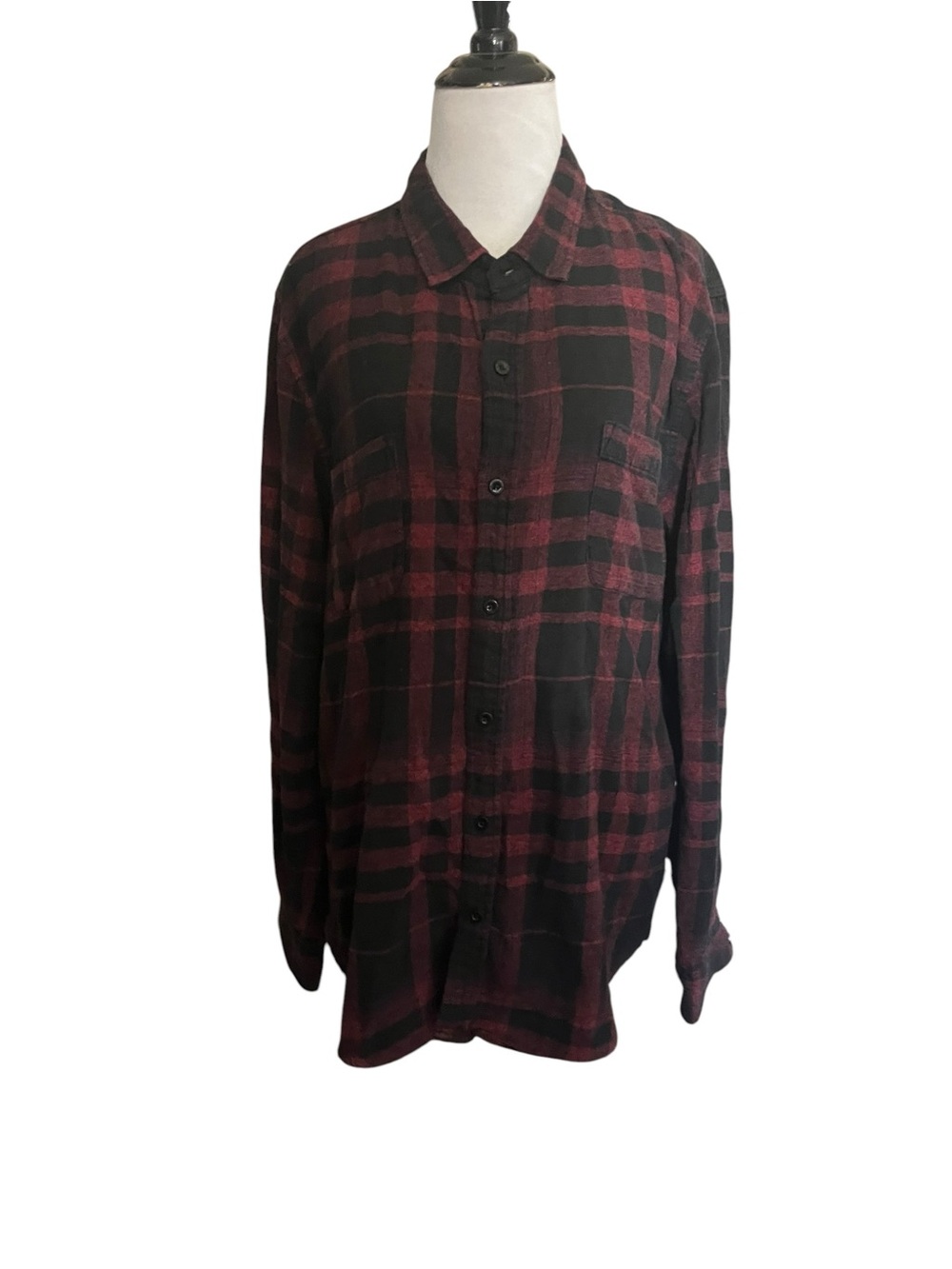 Rude Red Black Plaid Flannel Button Front Shirt XL Skater Streetwear Grunge